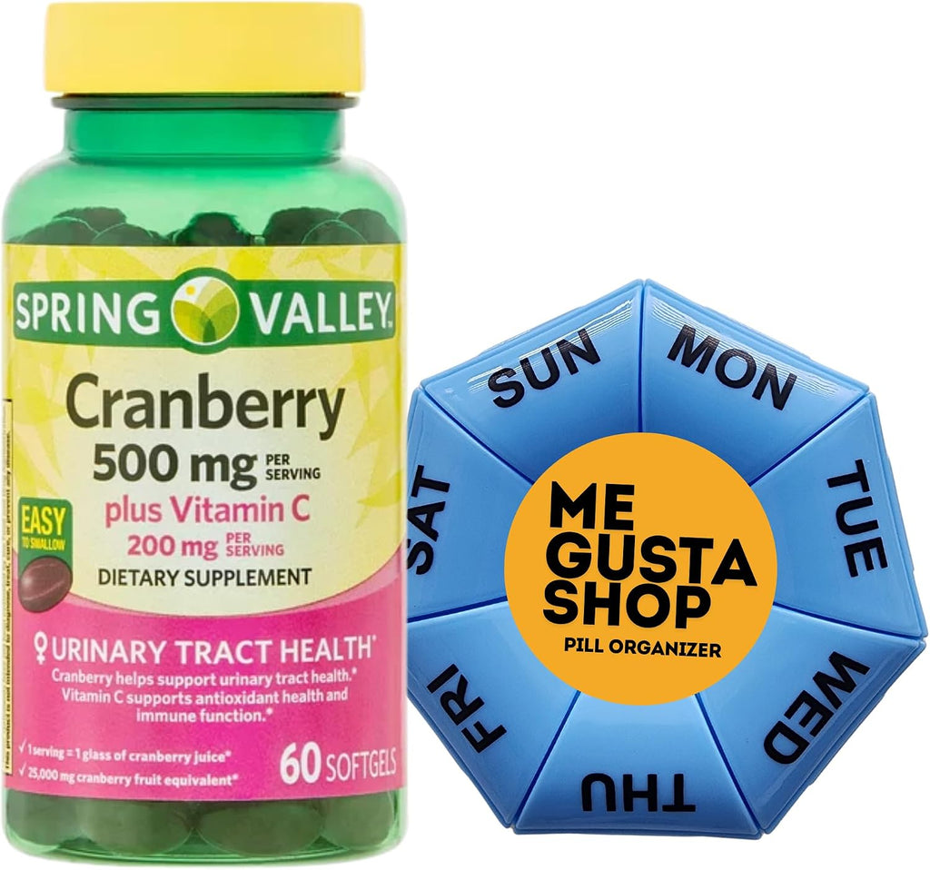 Spring Valley Cranberry 500mg Plus Vitamina C 200 mg - 60 Softgels con Pastillero
