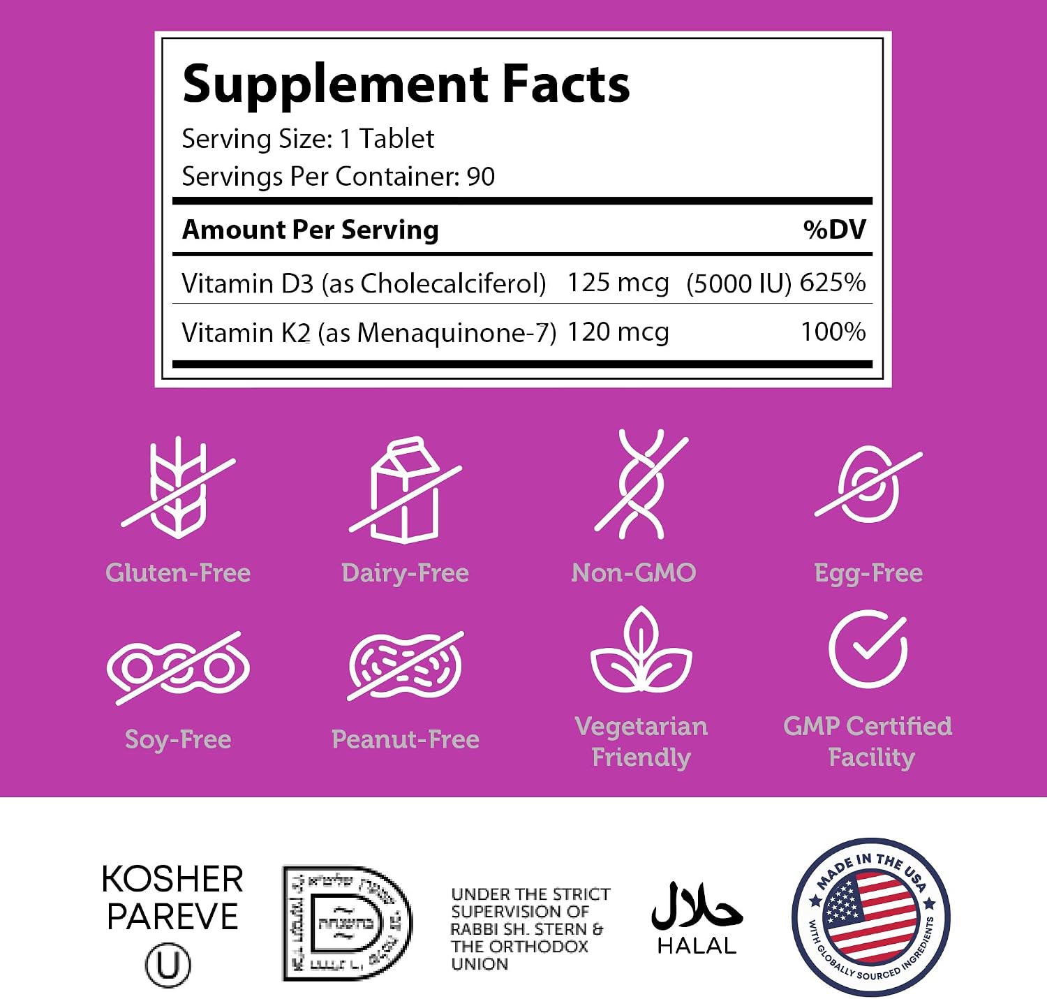 Zahler Vitamina D3 y K2 Comprimidos Masticables - 5000 UI D3 + 120 mcg K2 - Sabor Melocotón Albaricoque - 90 Unidades