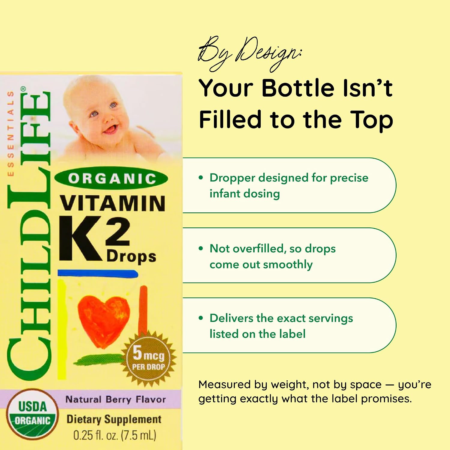 ChildLife Essentials Vitamina K2 Orgánica en Gotas - Complemento de Vitamina K para Bebés y Niños - Sabor Natural a Bayas - 0,25 oz (7,4 ml)