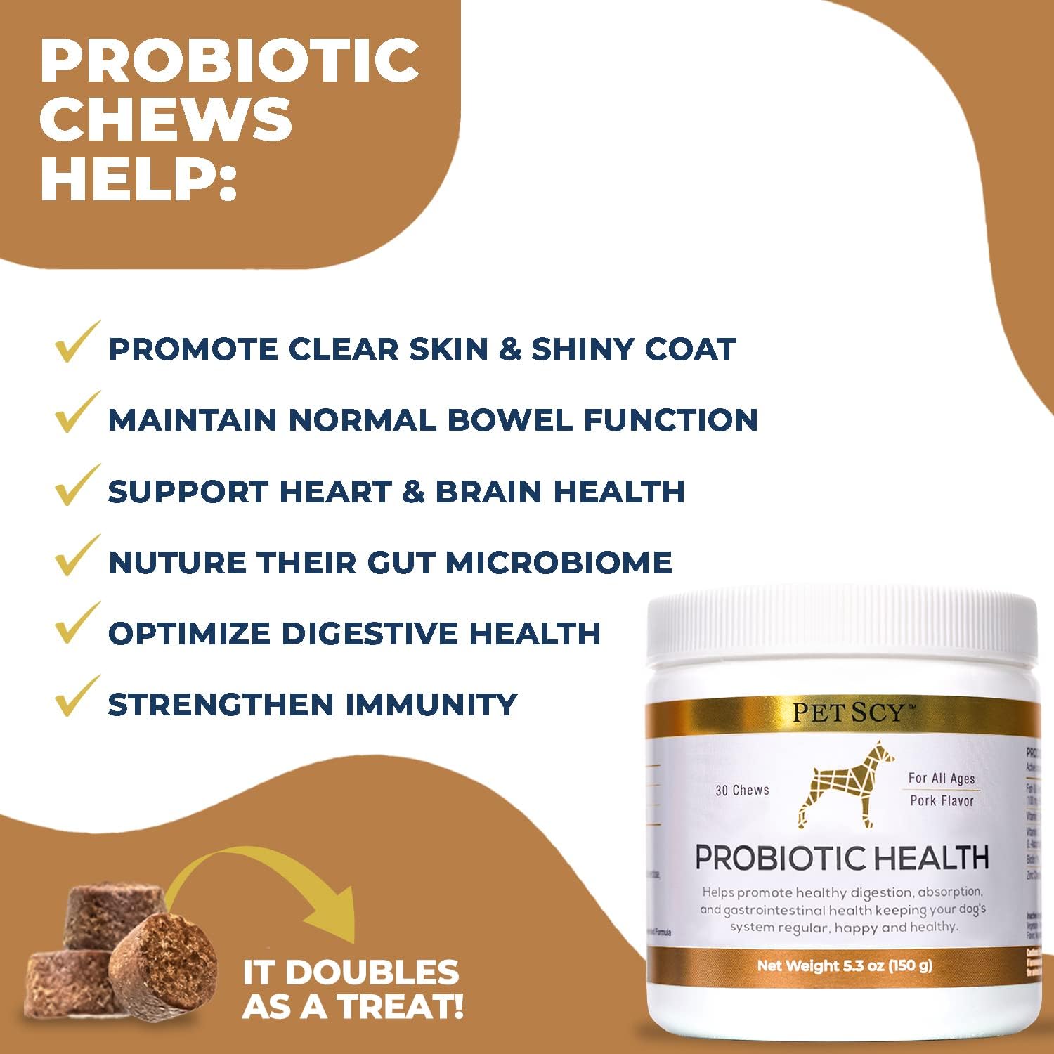 Probióticos en Masticables para Perros - PetScy - 30 Chews