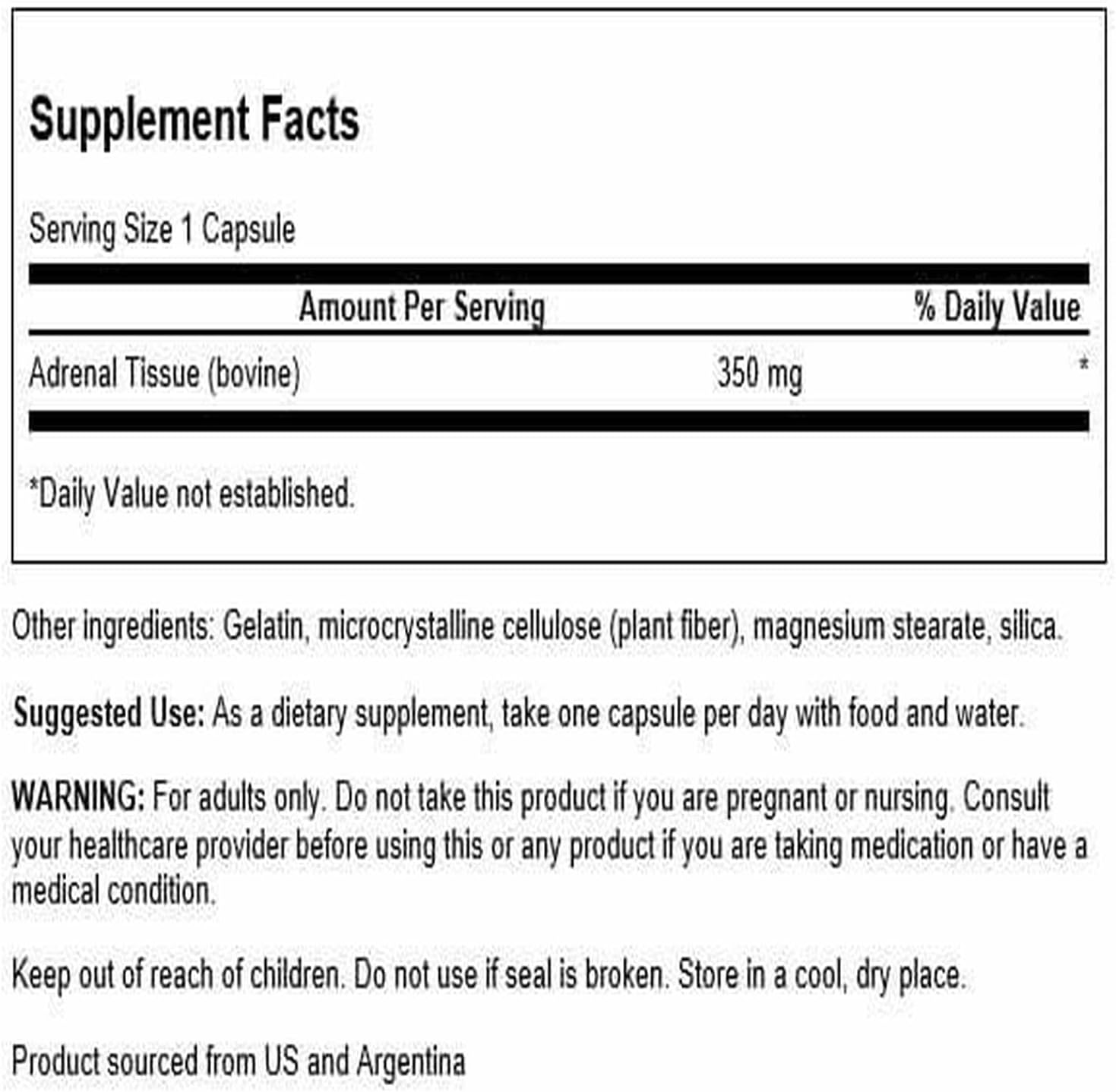 Swanson Extracto de Glándula Suprarrenal 350 mg - 60 Cápsulas