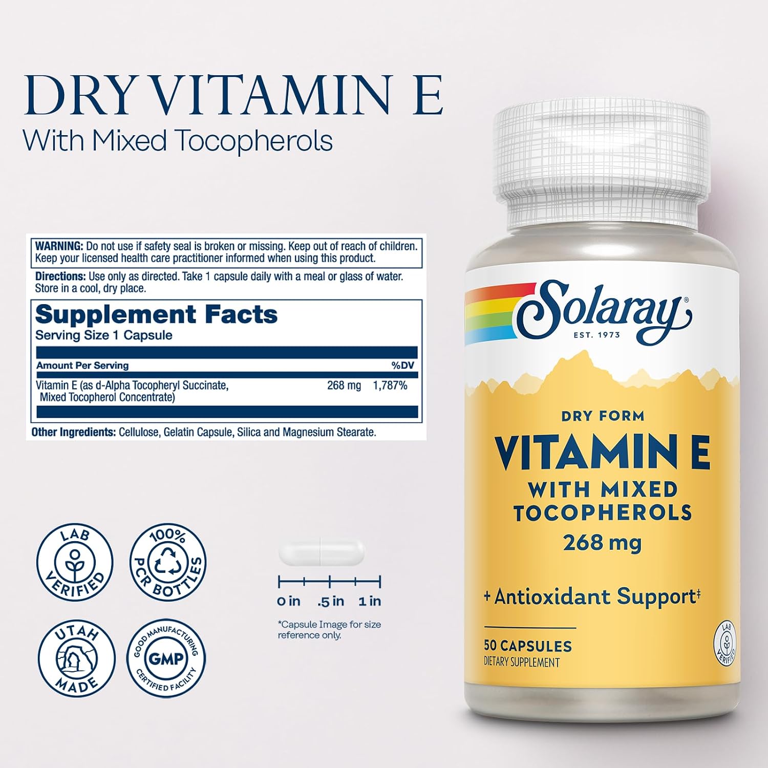 Solaray Vitamina E 400 UI (268mg) con Tocoferoles Mezclados - 50 Cápsulas