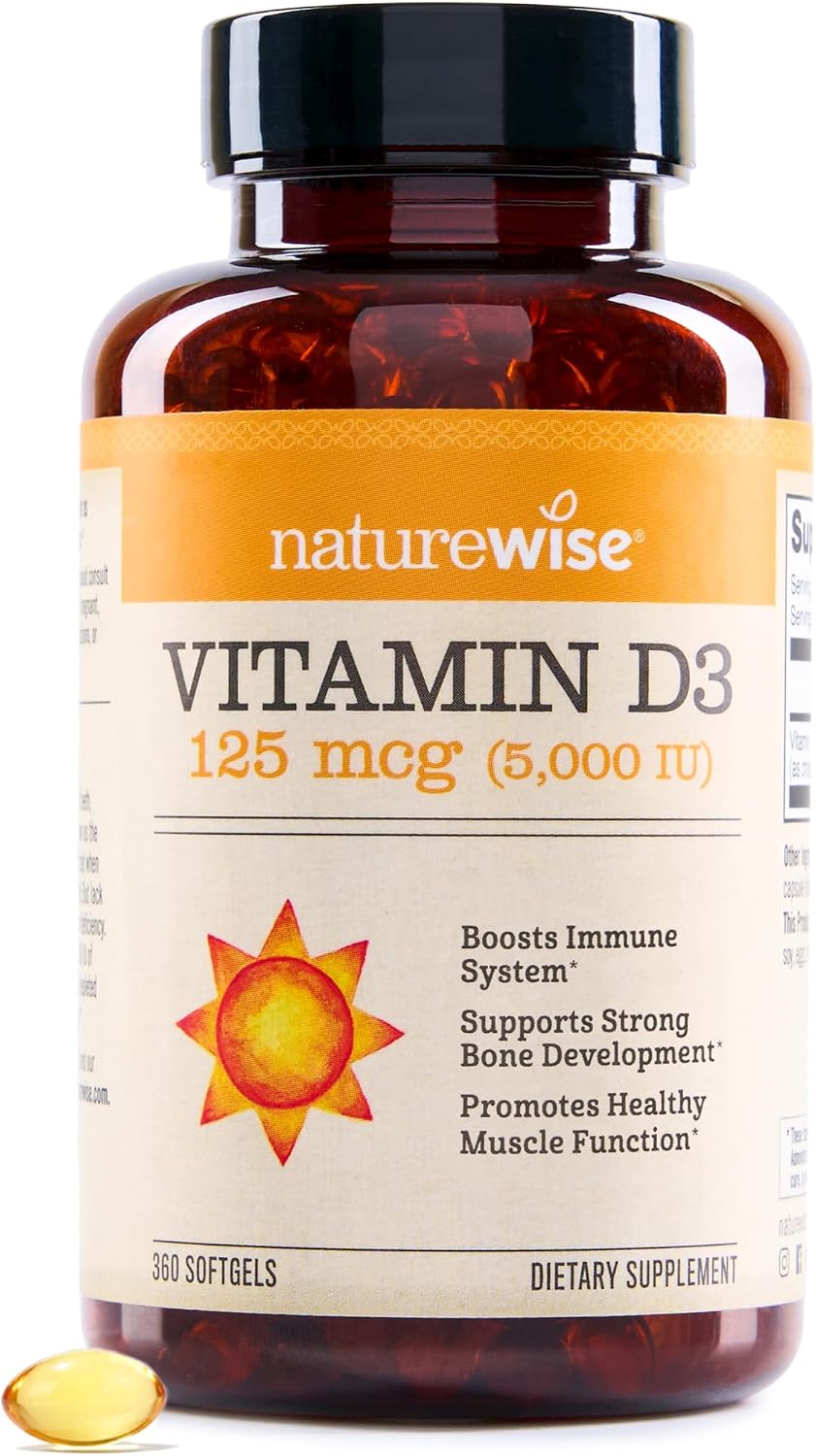 NatureWise Vitamina D3 5000 UI (125 mcg) con Aceite de Oliva Virgen Extra Orgánico - 360 Cápsulas Blandas