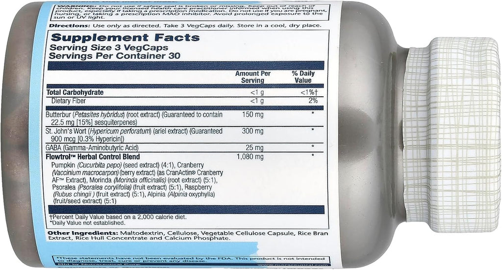 SOLARAY Continence Max con Flowtrol, 90 Cápsulas Vegetales