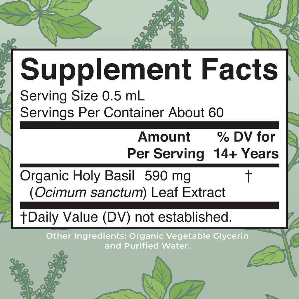 Gotas Orgánicas de Albahaca Sagrada (Holy Basil) de MaryRuth's | 590 mg | Extracto Líquido | Vegano | Sin Gluten | 30 ml