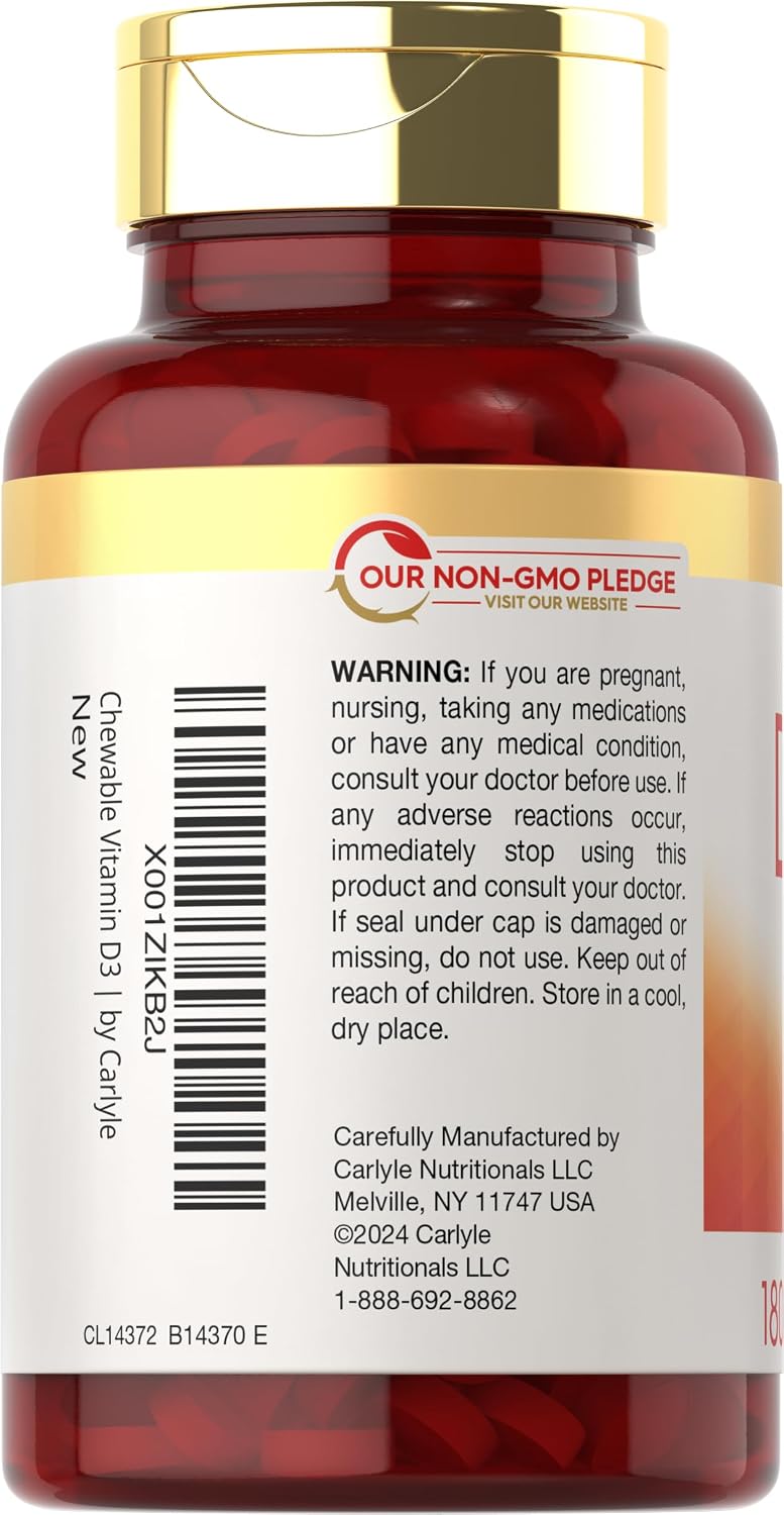 Carlyle Vitamina D3 Masticable 2000 UI (50 mcg) - 180 Comprimidos - Sabor Bayas - Vegetariano y Sin Gluten