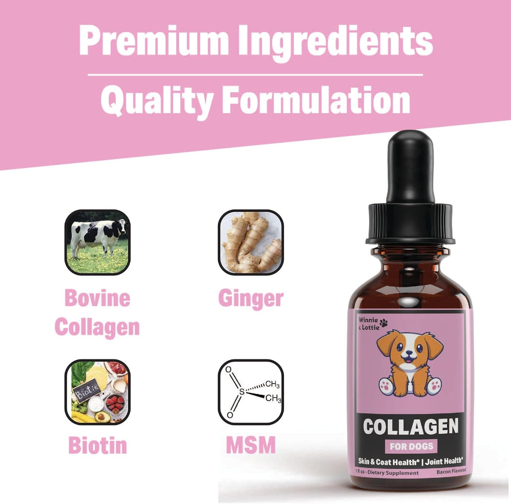 Winnie & Lottie Colágeno Líquido para Perros - Sabor a Bacon, 30 ml
