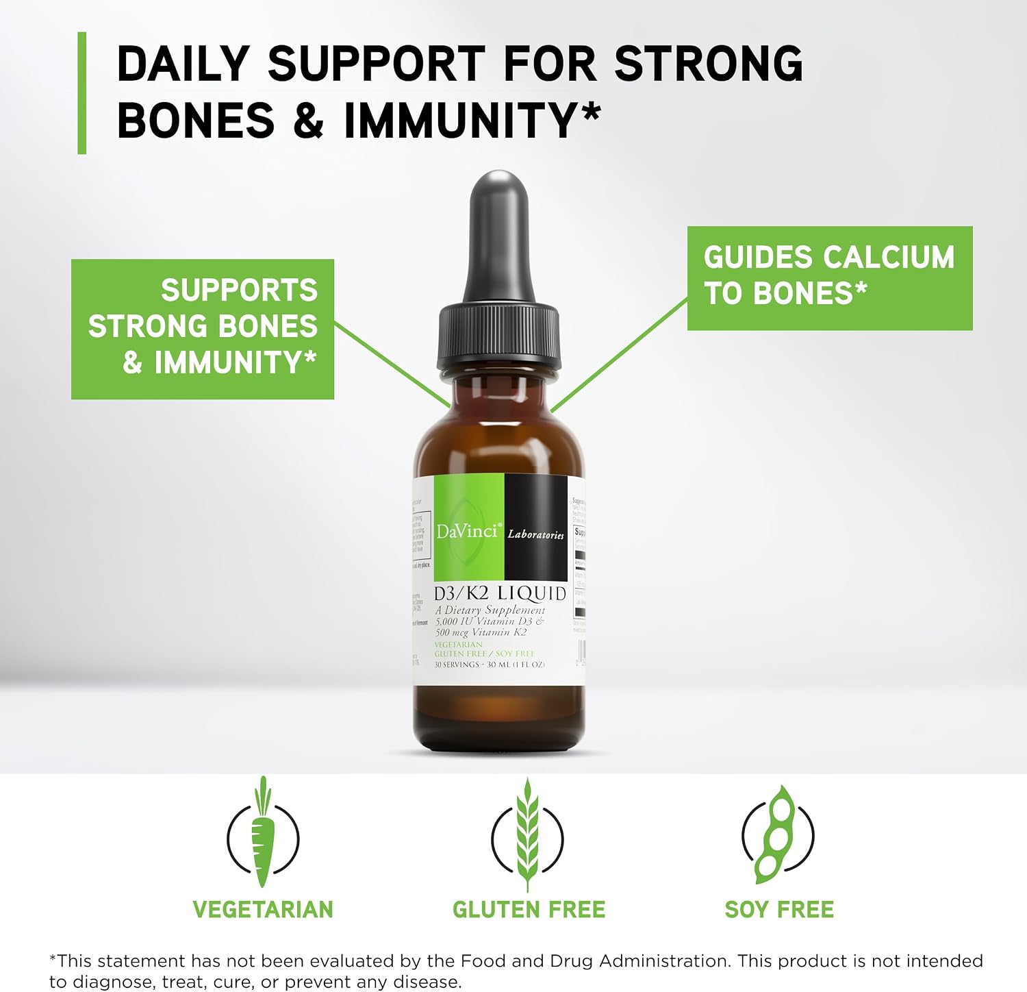 DaVinci Labs D3/K2 Líquido - Vitamina D3 y K2 MK-7, 30 mL