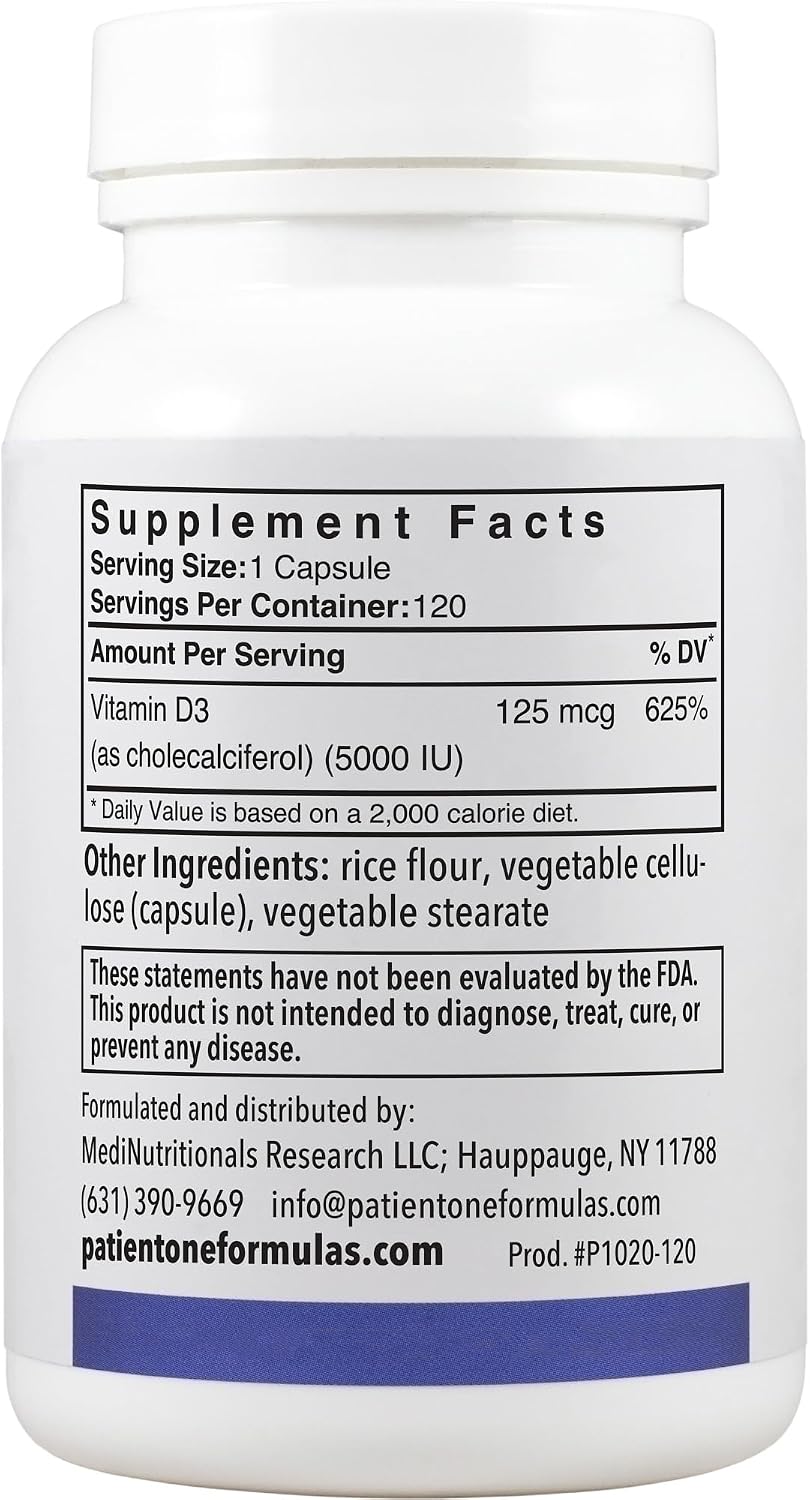 Patient One Vitamina D3 5.000 UI – 120 Cápsulas (Pack de 2)