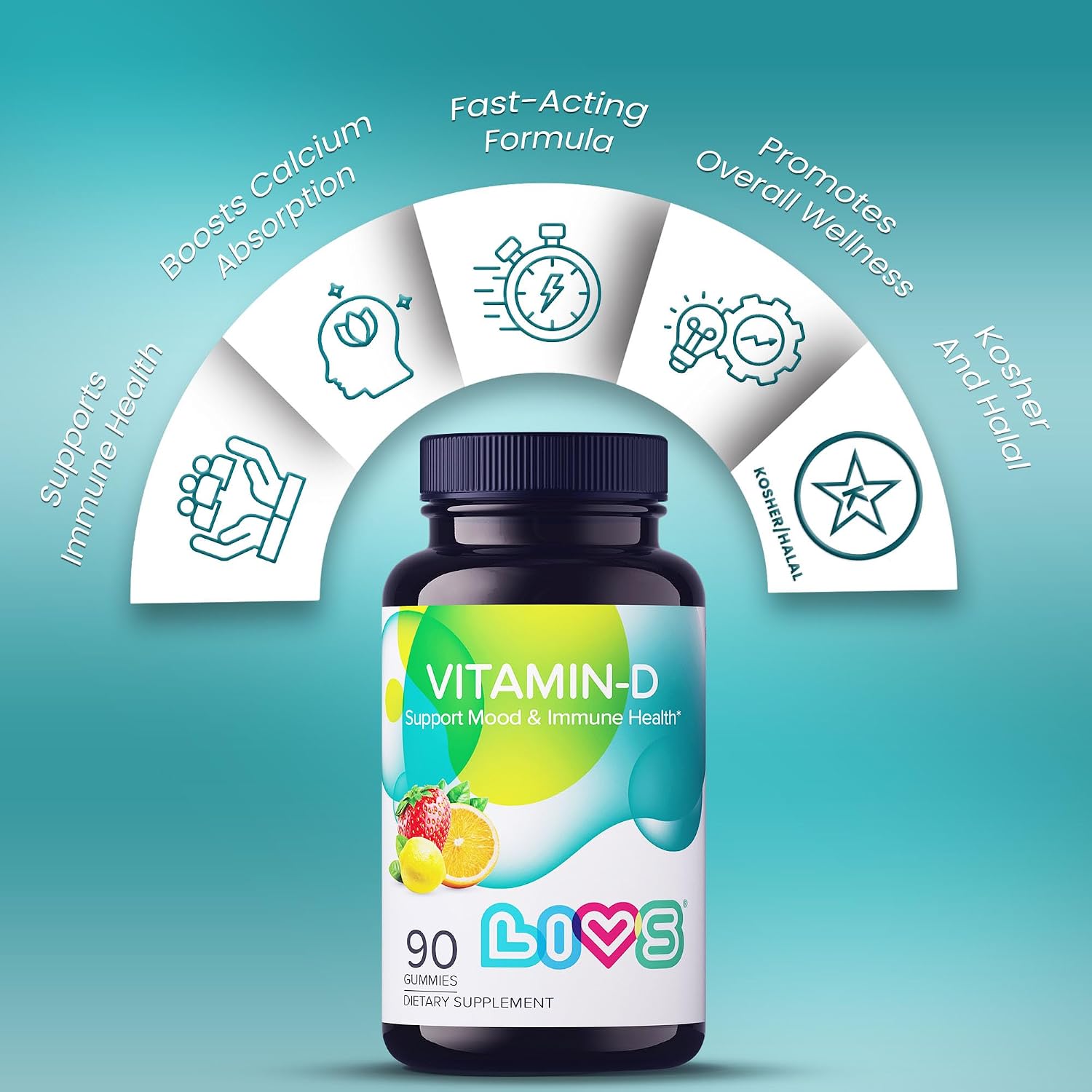 LIVS Vitamina D3 2000 IU Gominolas - Apoyo Inmunitario y Óseo - 90 Unidades