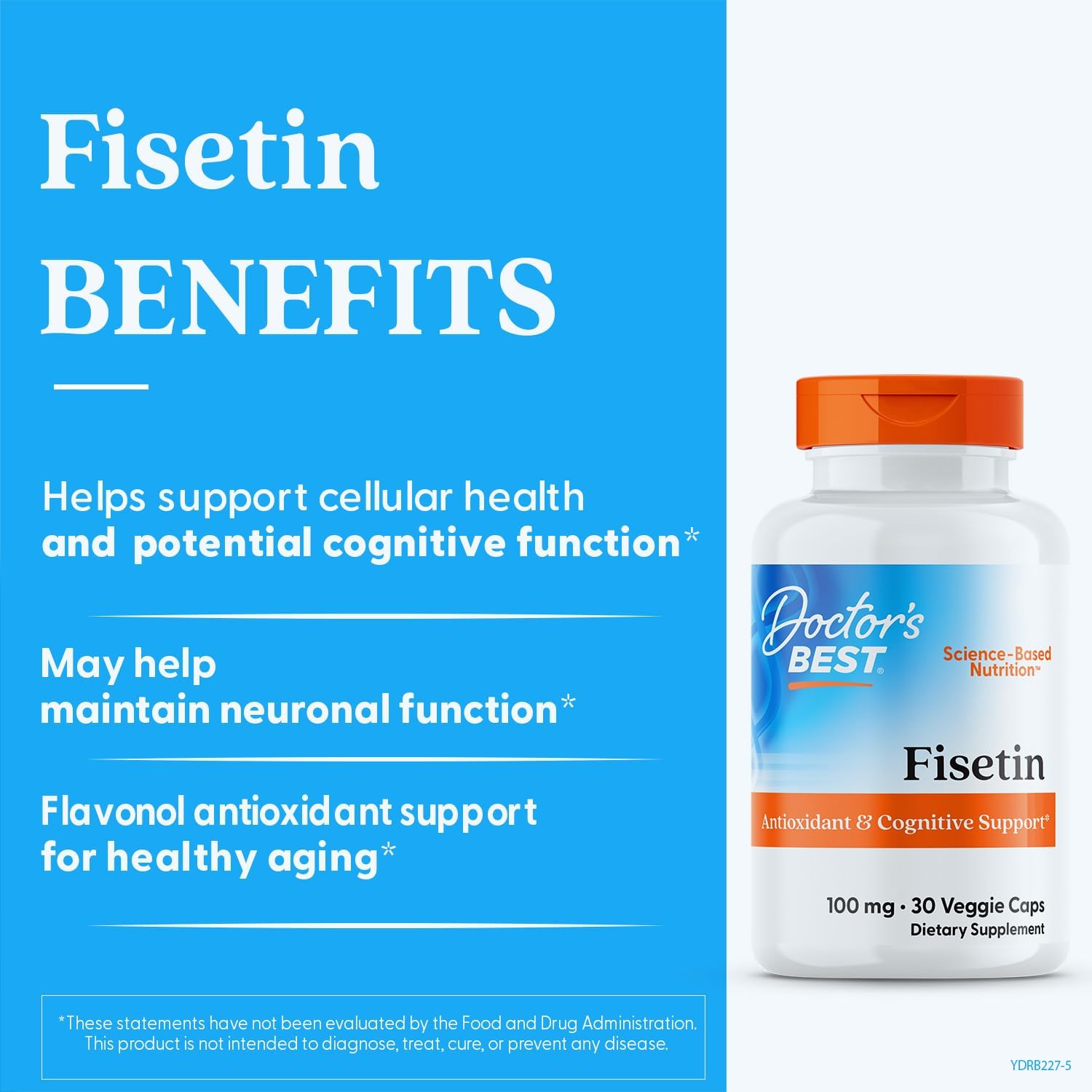 Doctor's Best Fisetin 100 mg – 30 Cápsulas Veganas – Salud Cerebral y Apoyo Antioxidante