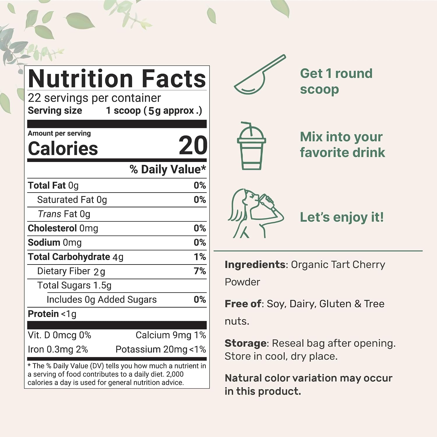 Micro Ingredients Polvo de Cereza Ácida Orgánica, 113 g