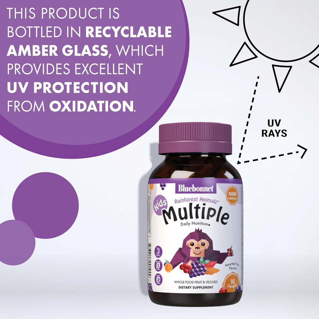 Bluebonnet Nutrition Rainforest Animalz Multivitamínico Masticable para Niños, 90 Comprimidos