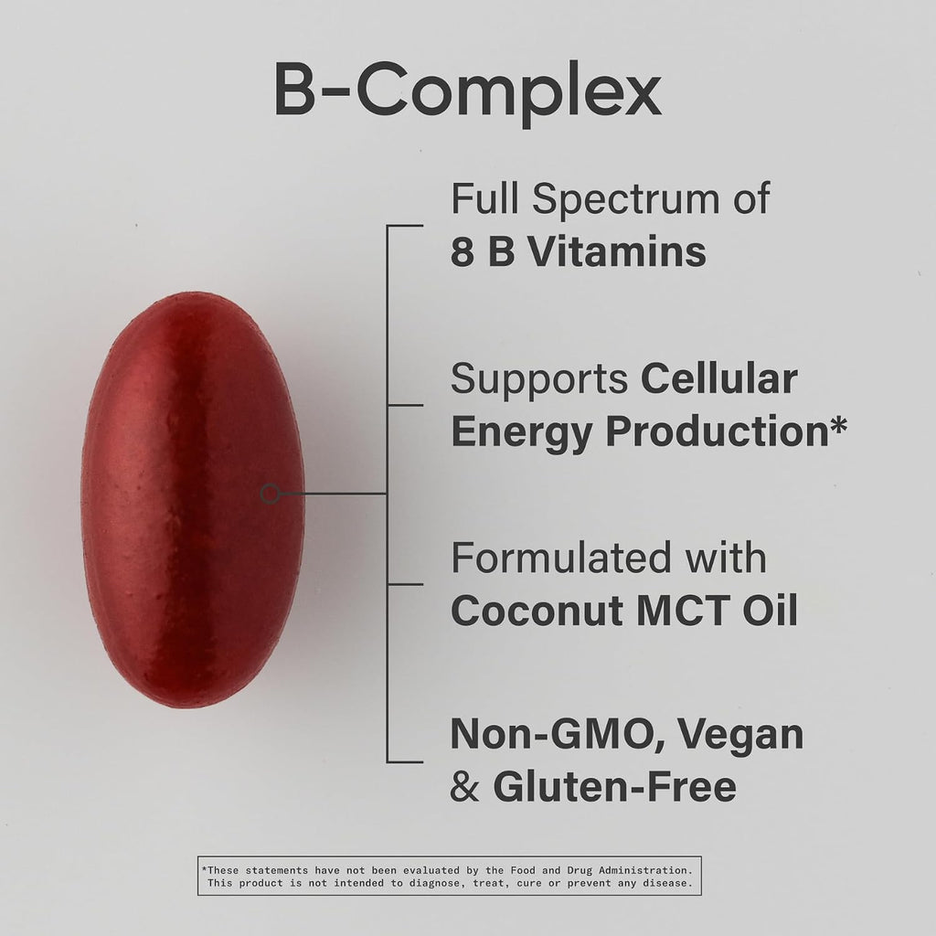 Sports Research® Complejo B - Espectro completo de vitaminas B con B12 y folato metilados - Fórmula vegana - 60 cápsulas blandas vegetales