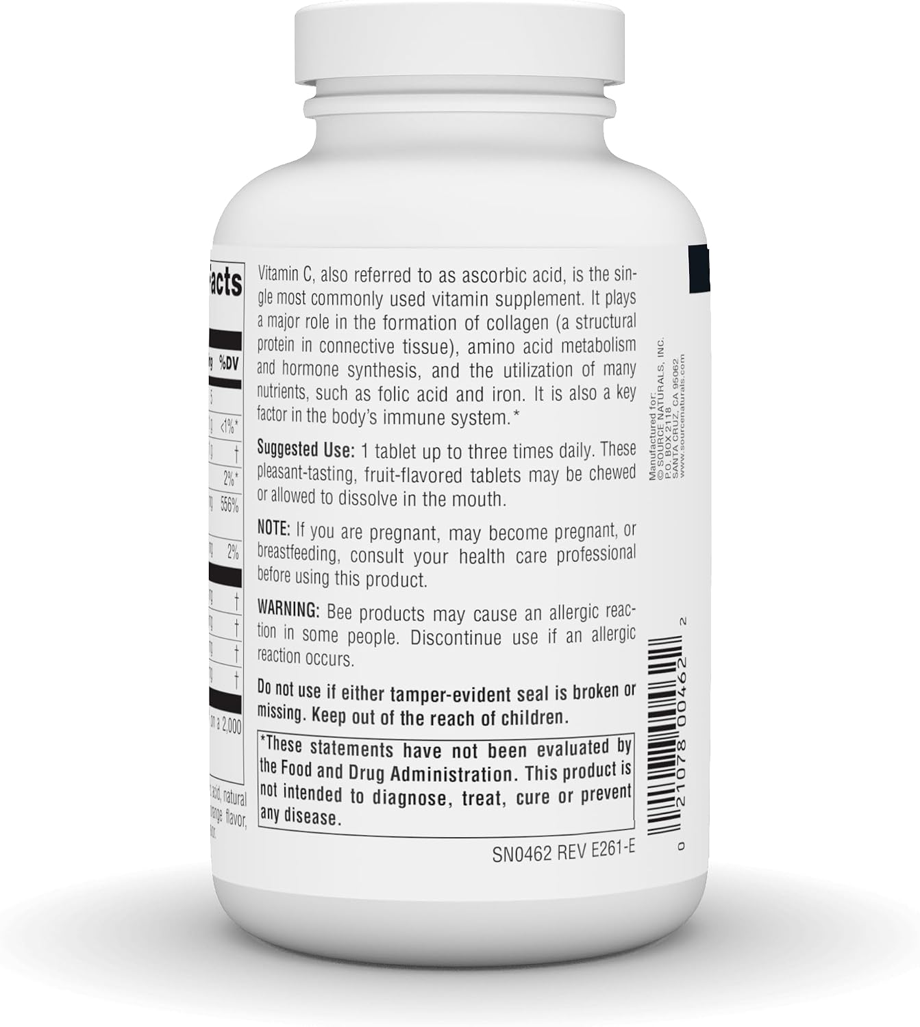 Source Naturals Vitamina C Masticable con Acerola, 500 mg - 100 Comprimidos Sabor Fruta