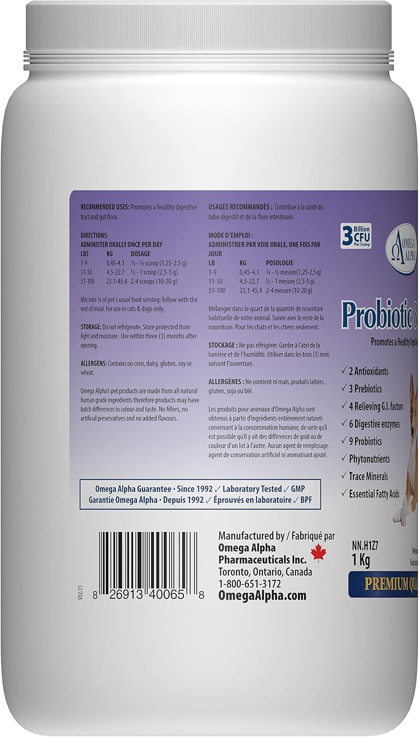 Probiotic 8 Plus Probióticos para Perros y Gatos | Enzimas y Fibra Digestiva | 1 kg