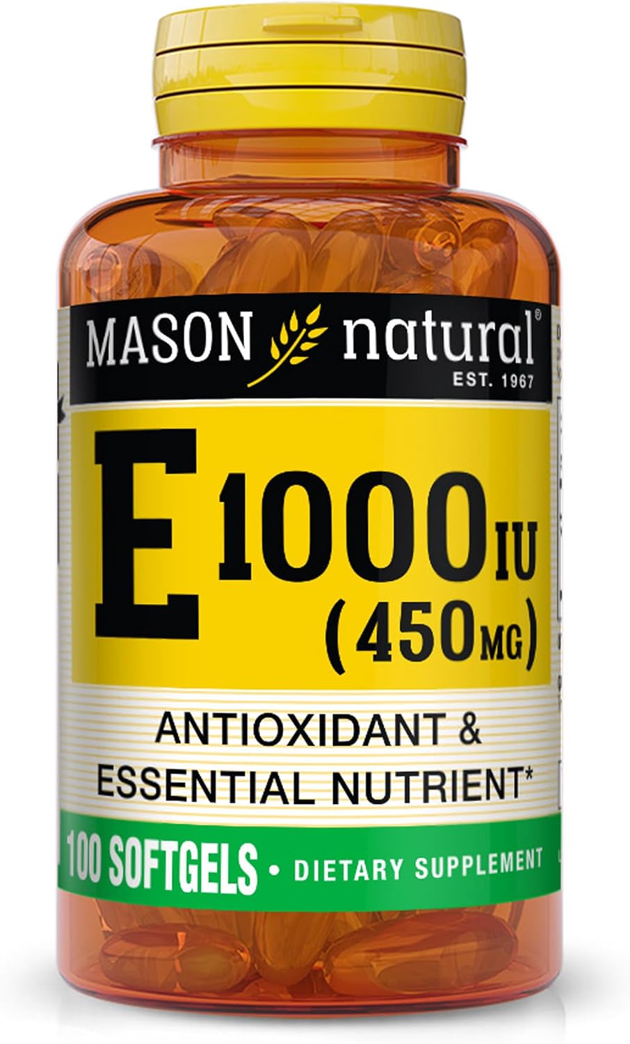 MASON NATURAL Vitamina E, 450 mg (1000 UI), 50 cápsulas blandas