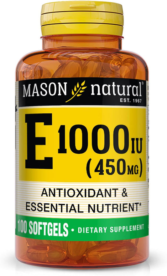 MASON NATURAL Vitamina E, 450 mg (1,000 UI), Suplemento Diario con Nutriente Esencial, 100 Cápsulas Blandas