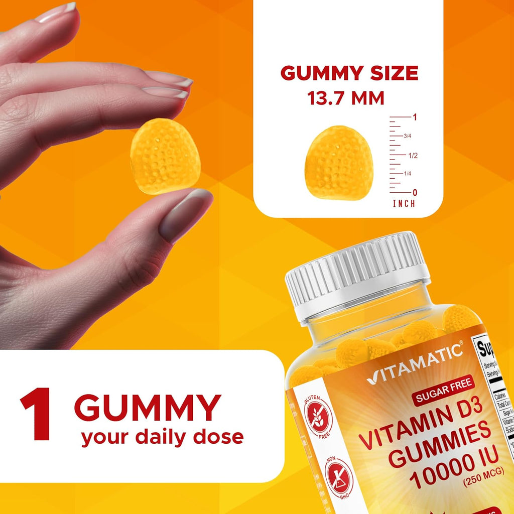 Vitamatic Vitamina D3 10000 IU Gomitas Sin Azúcar - 120 Unidades