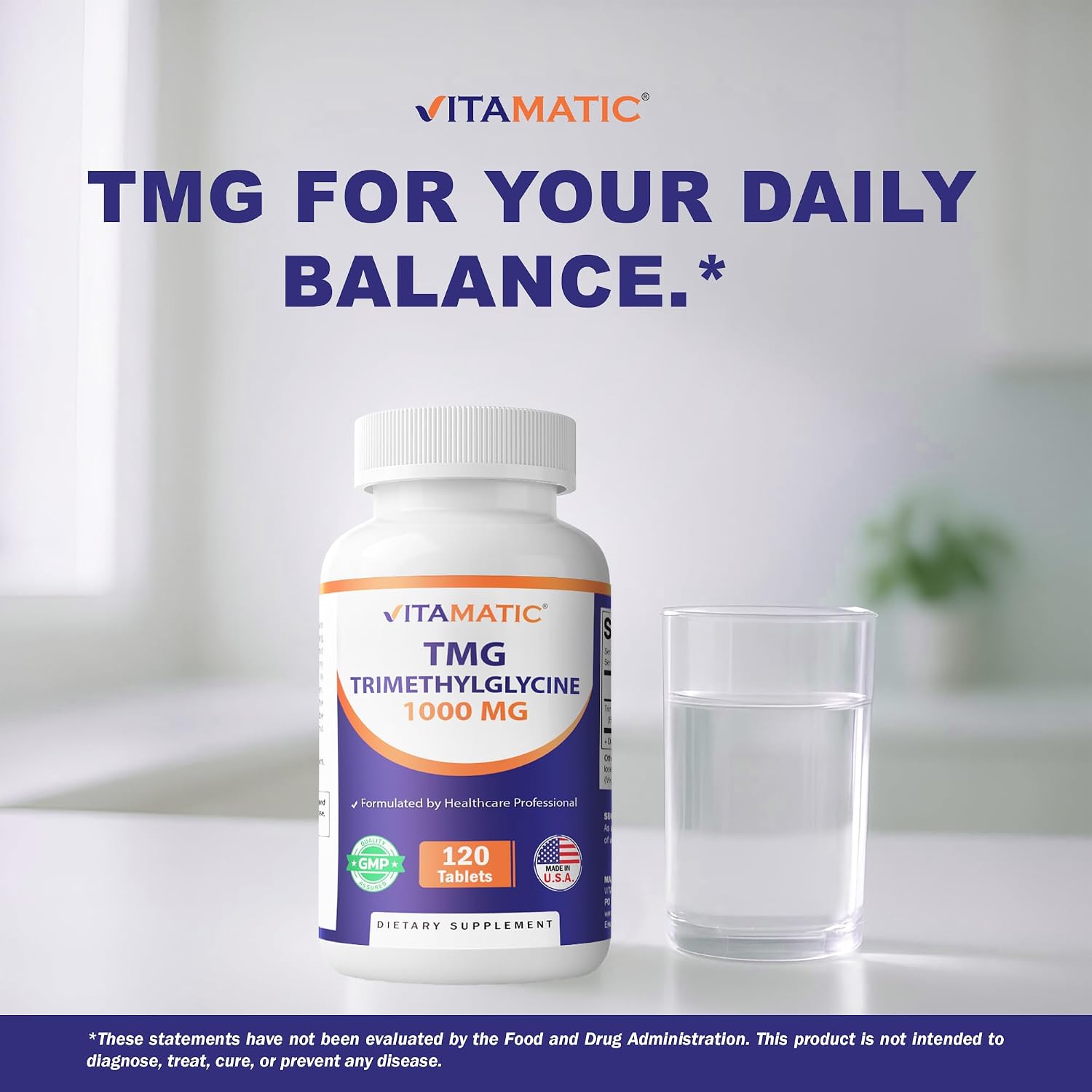 Vitamatic TMG 1000mg - Betaina Anhidra - 120 Comprimidos (3 Botellas)