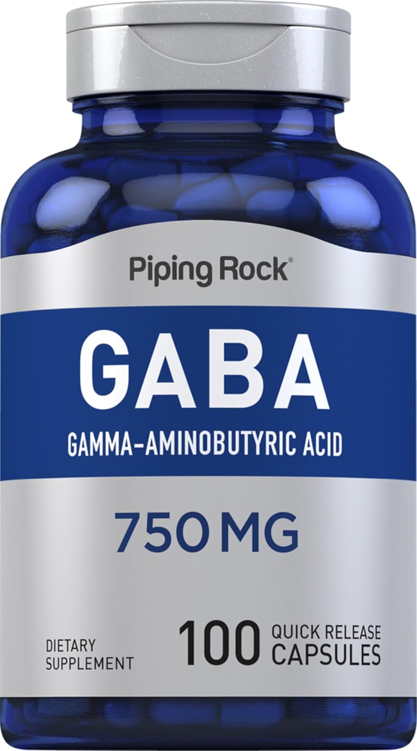 Piping Rock GABA 750 mg - 100 Capsules - Gamma-Aminobutyric Acid