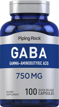 Piping Rock GABA 750 mg - 100 Capsules - Gamma-Aminobutyric Acid