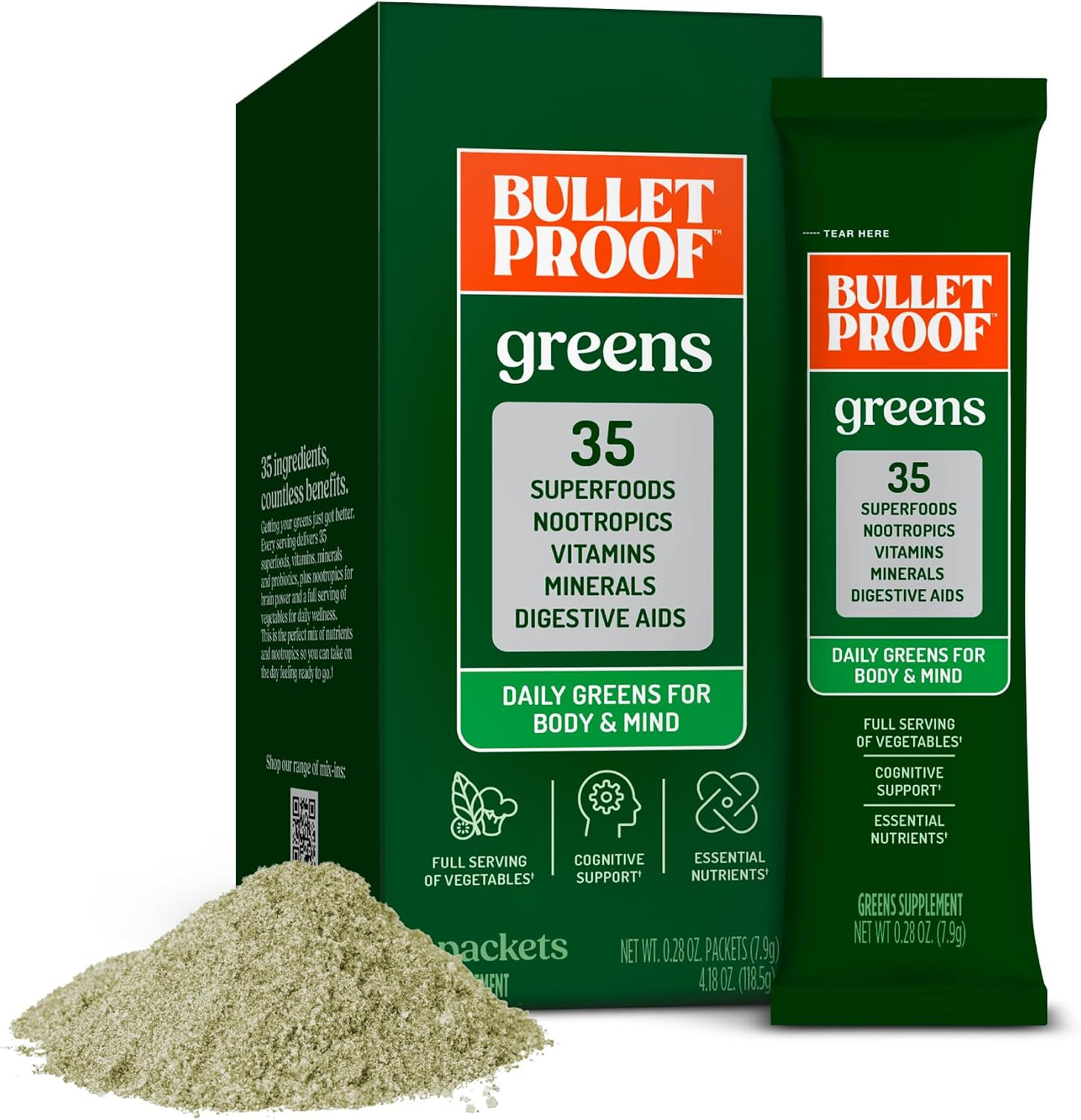 Bulletproof Greens - Polvo Verde Diario con Superalimentos y Nootrópicos, 238 g