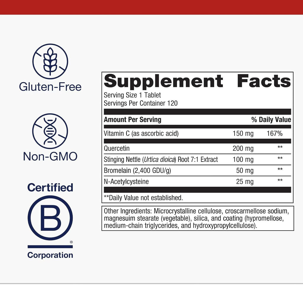 Metagenics Sinuplex - Complejo Respiratorio e Inmunológico con Vitamina C, Quercetina, Ortiga, NAC y Bromelina