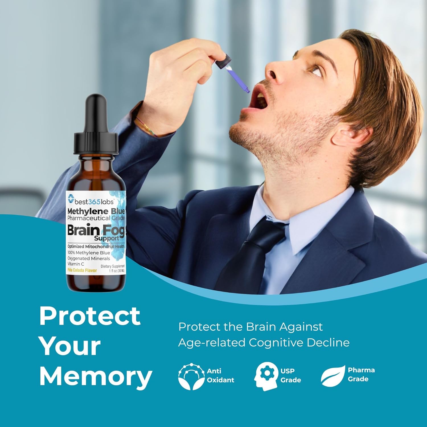Be-OnGuard Methylene Blue con Vitamina C – Complemento Líquido para la Memoria y Claridad Mental