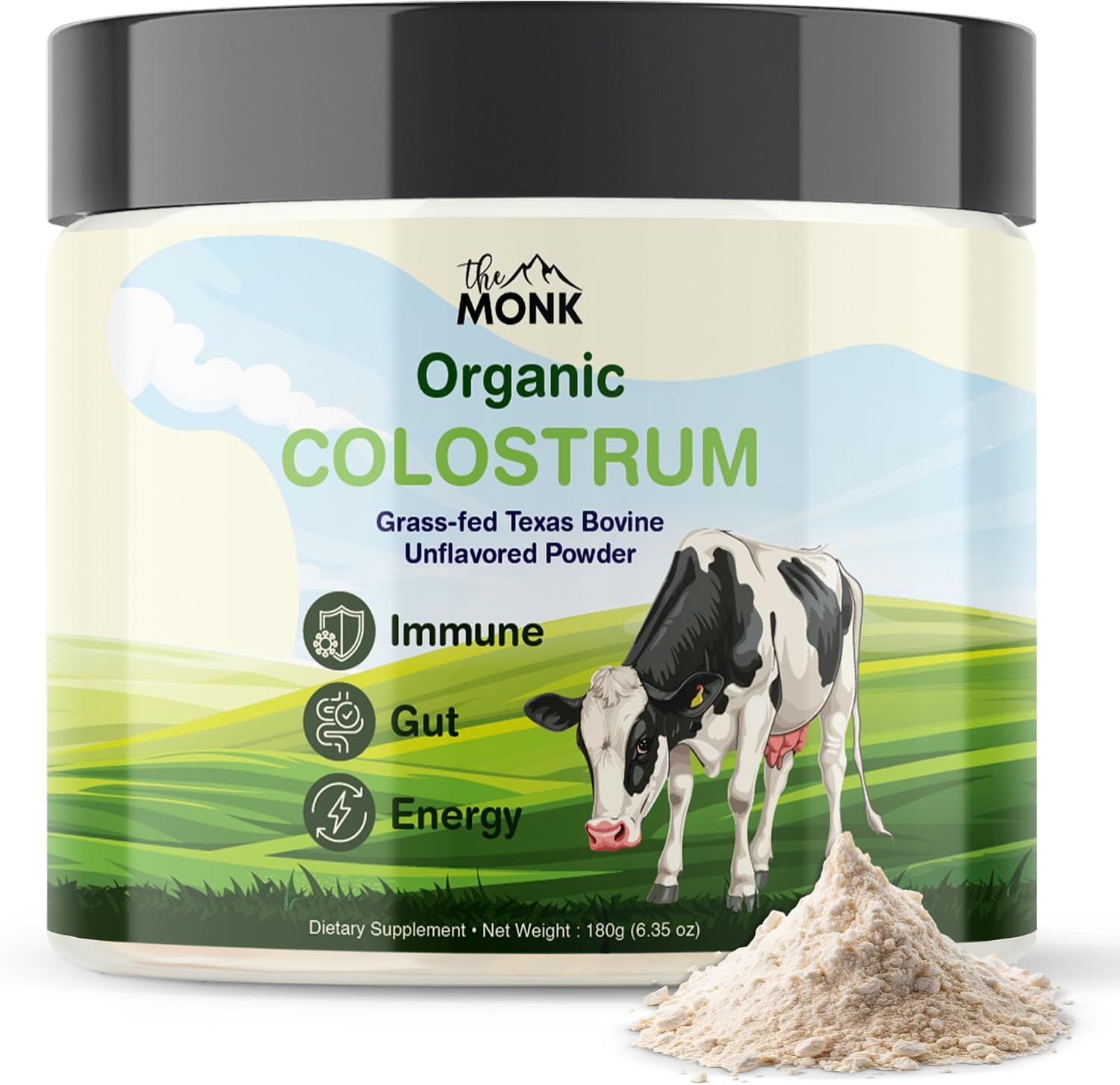 Suplemento de Calostro Bovino - Polvo Puro de Pasto - Sin Sabor - 180 g - 90 Raciones