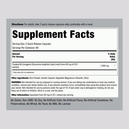 Piping Rock Tongkat Ali | 120 Cápsulas | Extracto de Longjack | Suplemento Herbal | No OGM, Sin Gluten – Image 2