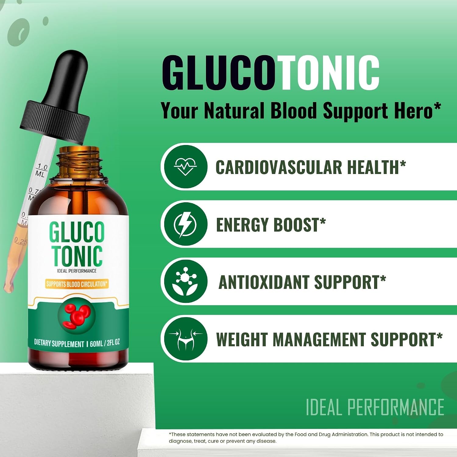 Gluco Tonic Drops - Fórmula Líquida de Apoyo Sanguíneo, Alta Potencia, 1 Pack