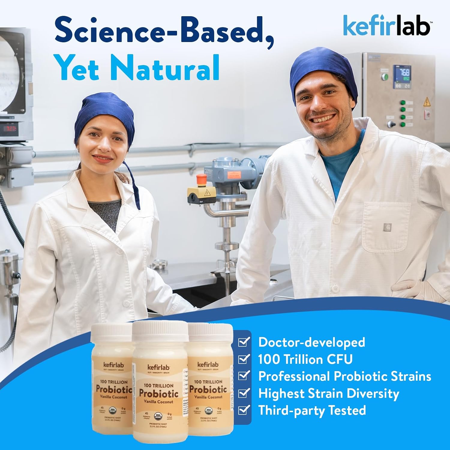 KefirLab Probiotics 100T CFU - 36 Cepas - Vegano y Orgánico - Apoya la Digestión, Sistema Inmunitario, Salud Cerebral, Estado de Ánimo y Estrés. Vainilla (16 Pack)