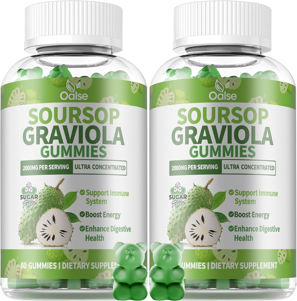 Gominolas de Graviola (Soursop) con Vitamina C y Zinc - 60 Gominolas Sin Azúcar, Veganas y Sin Gluten