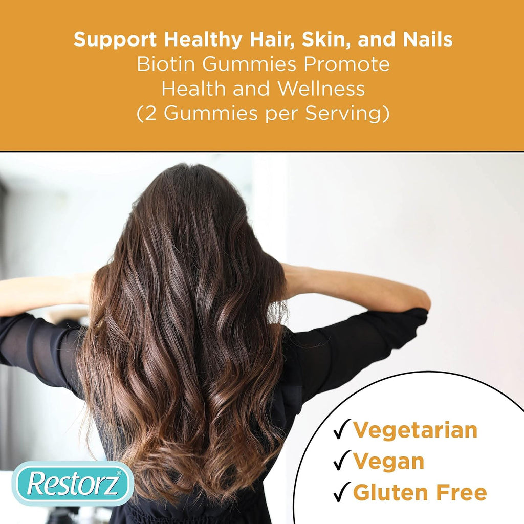 Restorz Gomitas de Biotina para Cabello, Piel y Uñas, Sabor Fresa (Pack de 12)