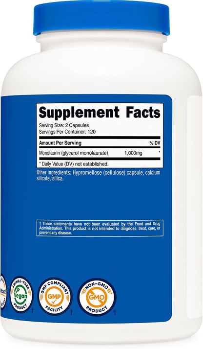 Nutricost Monolaurina 1000 mg (120 – Respetuoso con dietas especiales: Es vegano, no contiene gluten ni OGM, y – Image 5