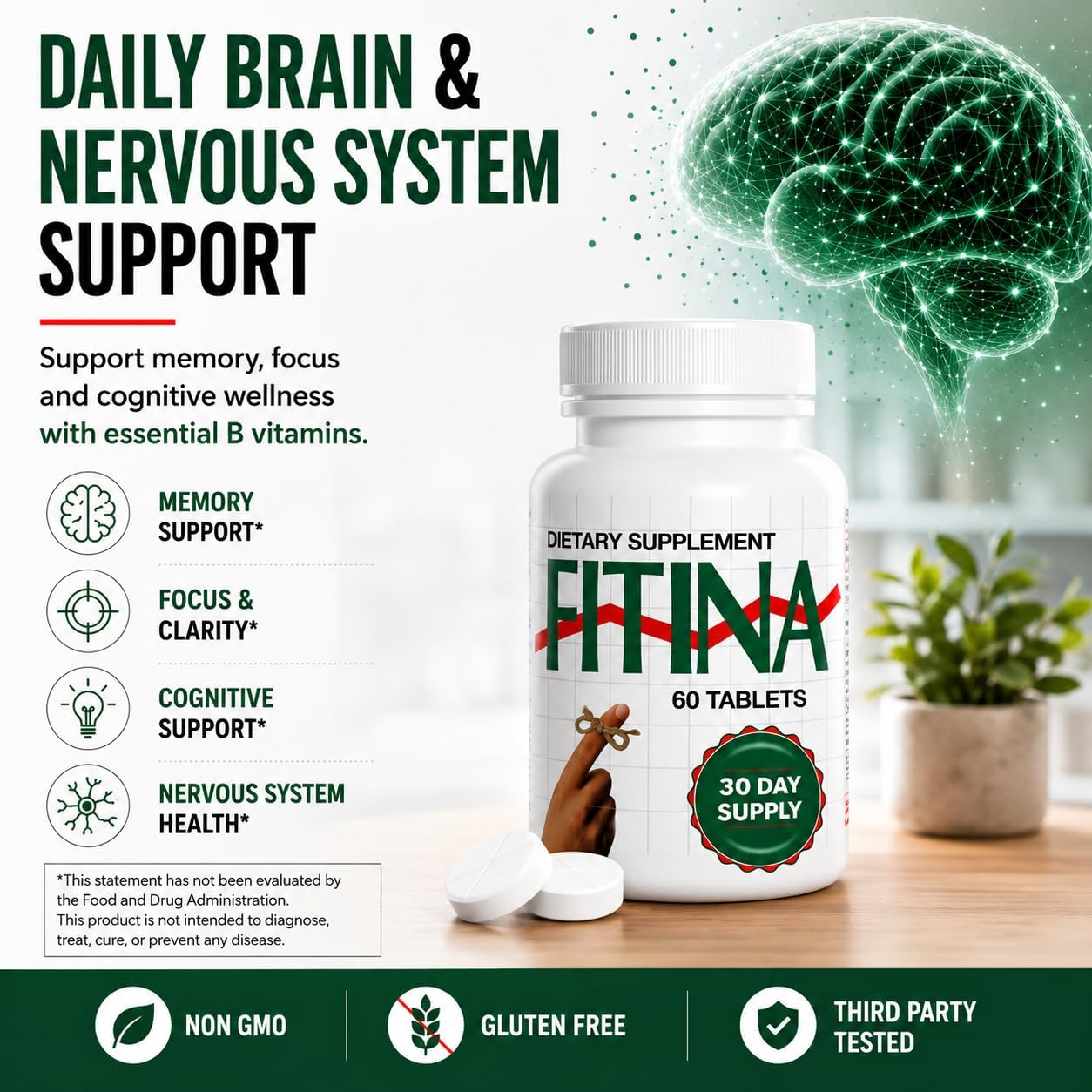 Complemento para la Memoria y Concentración con Vitamina B6 y Tiamina | Vitaminas B de Alta Dosis para el Sistema Nervioso y la Salud Cognitiva, Fórmula Diaria para Adultos, 60 Comprimidos (Pack de 2)