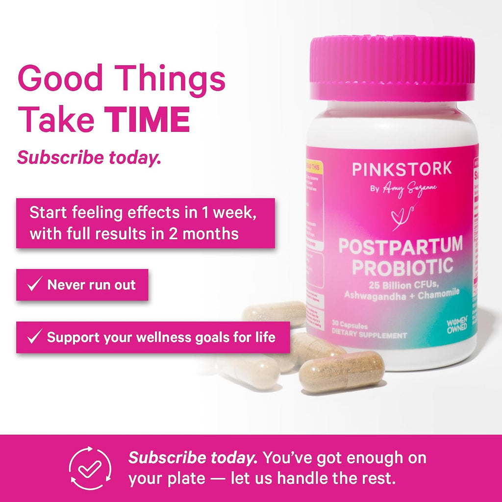 Pink Stork Probióticos Postnatales - 30B UFC con Ashwagandha y Manzanilla, 30 Cápsulas