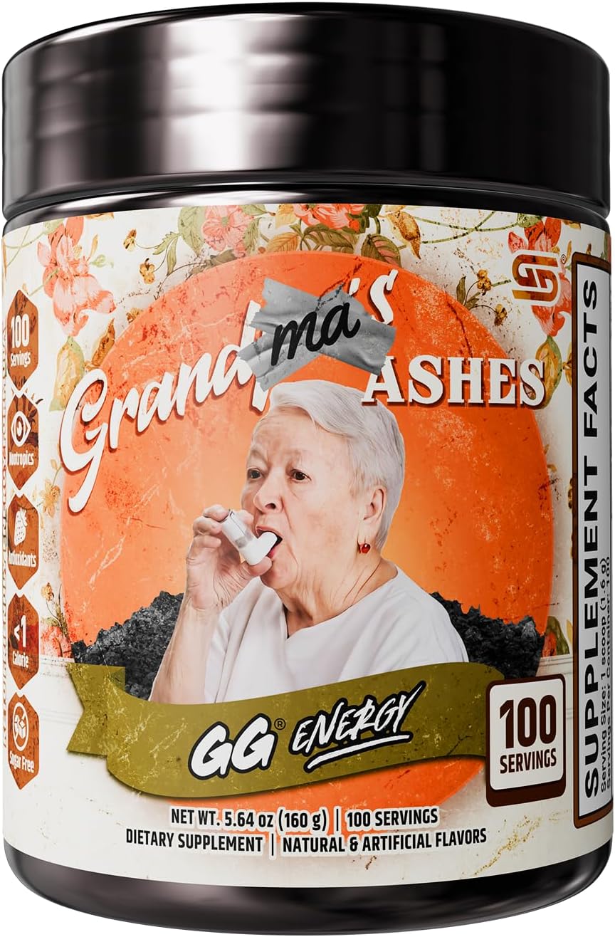 Gamer Supps GG Energy - Grandma's Ashes (100 Servicios) - Mezcla de energía y nootrópicos para gaming, baja en calorías, sin azúcar, con cafeína y vitaminas
