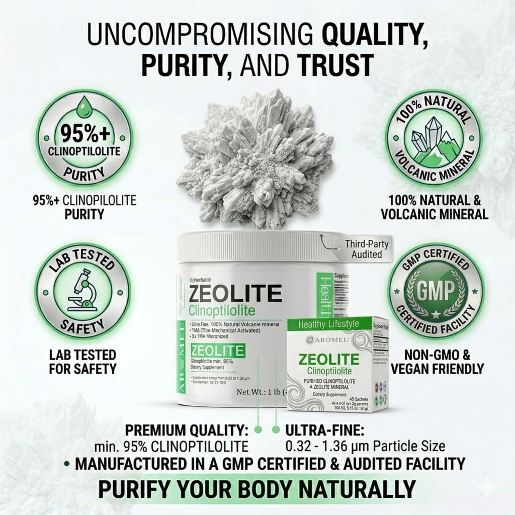 aromel Zeolite Powder Clinoptilolite - 45 Sobres de Polvo Ultrafino (<1 µm) | Clinoptilolita 95% | 3X Activado