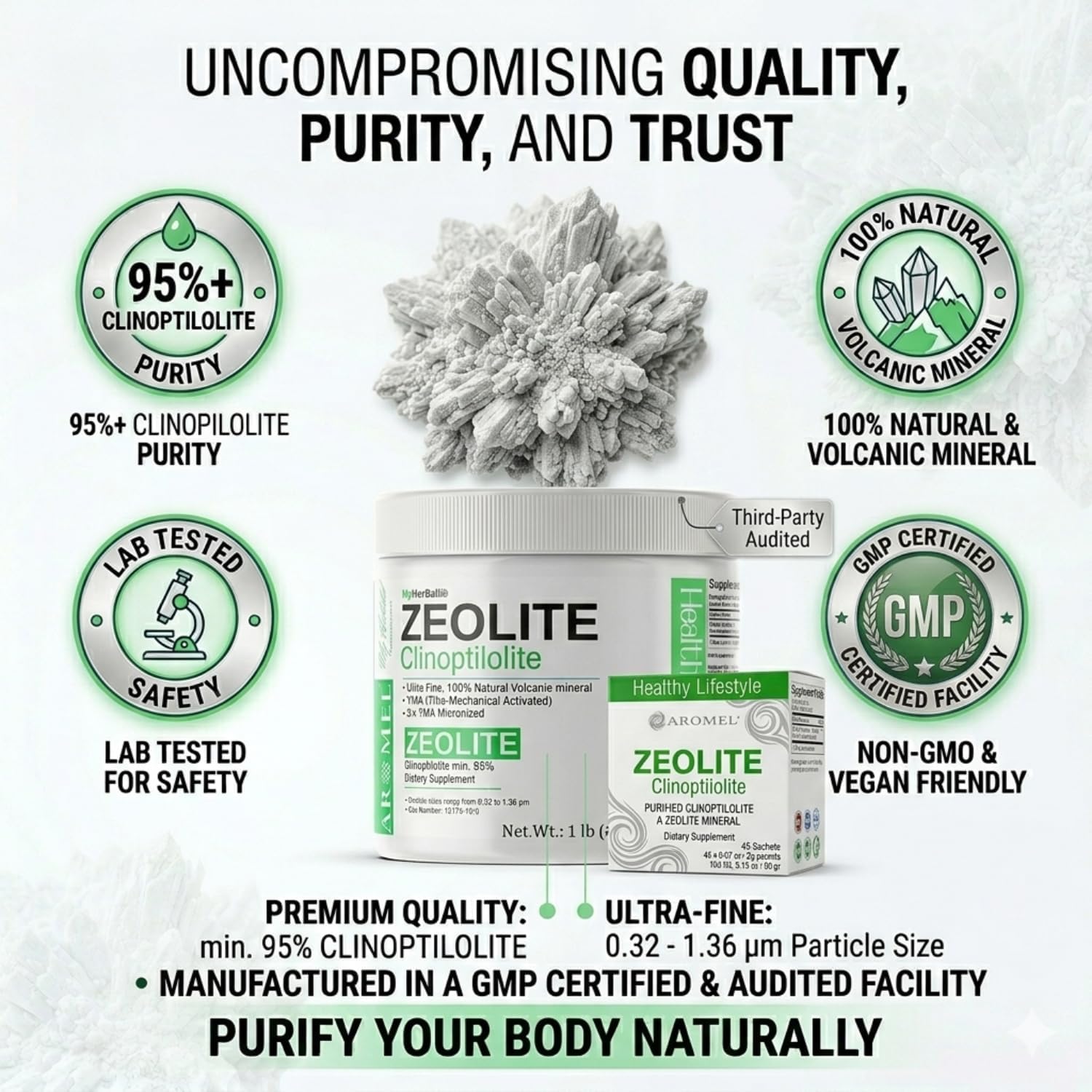 aromel Zeolite Powder Clinoptilolite - 45 Sobres de Polvo Ultrafino (<1 µm) | Clinoptilolita 95% | 3X Activado