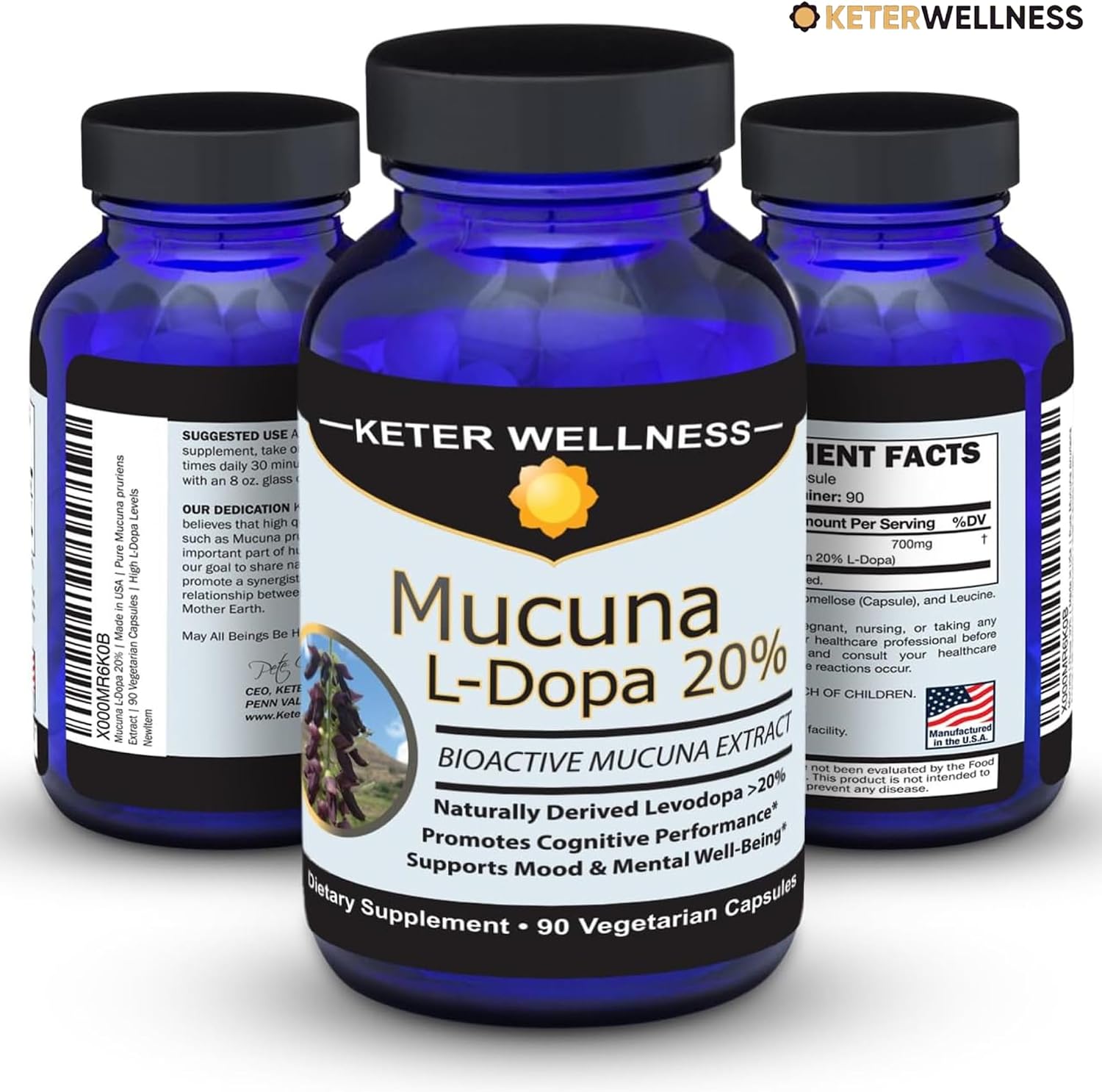 Mucuna Pruriens 20% L-Dopa – Extracto Estandarizado de Frijol de Terciopelo – 90 Cápsulas Veganas