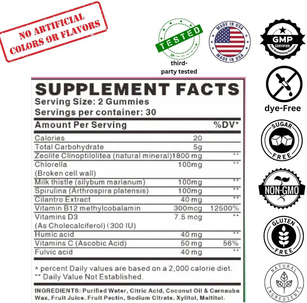 Zeolite Detox Gummies 2300 mg con Vitamina B12 Metilcobalamina