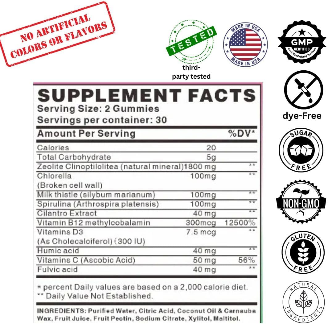 Zeolite Detox Gummies 2300 mg con Vitamina B12 Metilcobalamina