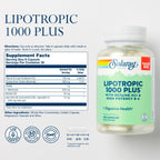 SOLARAY Lipotropic 1000 Plus – Apoyo Digestivo, Energía y Metabolismo de Grasas, con Betaina HCl y Vitamina B-6, 180 Cápsulas