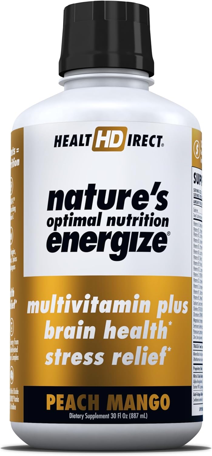 HEALTH DIRECT - Nature's Optimal Nutrition Energize Líquido Multivitamínico Superfood - 140+ Nutrientes - Claridad Mental y Energía - Apoyo Inmunológico y Cardiovascular – 30 Dosis – Melocotón Mango