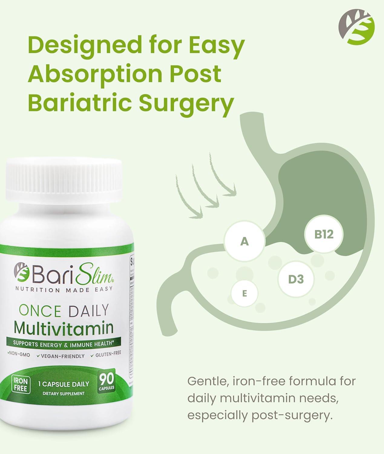 BariSlim Once Daily Multivitamínico Bariátrico Sin Hierro - 90 Cápsulas