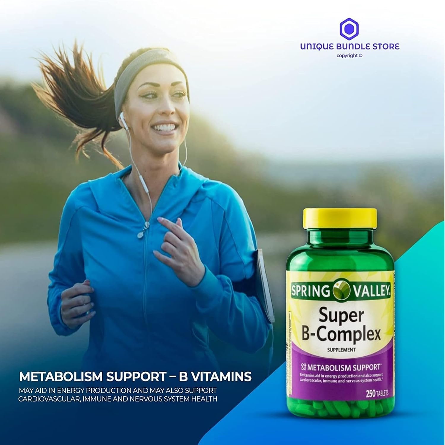Super Vitamin B Complex – 250 Comprimidos, Complejo B, B12, B6, Biotina, Folato (Pack de 3)