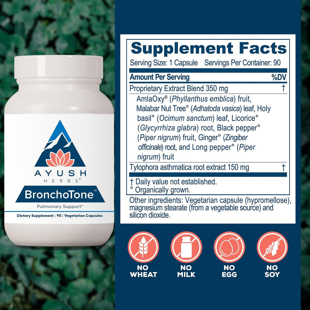 Ayush Herbs Bronchotone - Bronchial and Respiratory Support, 90 Capsules