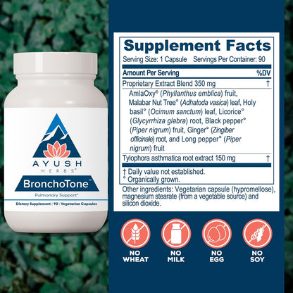 Ayush Herbs Bronchotone - Apoyo Bronquial y Respiratorio, 90 Cápsulas – Image 3